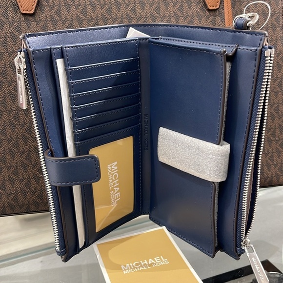 Michael Kors Jet Set Travel Large Double-Zip Wristlet-Wallet-PhoneHolder Admiral - Picture 8 of 16